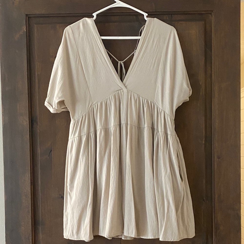 Cream V-Neck swing Dress
